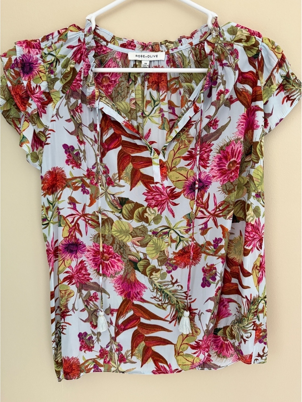 XS/S Rose+Olive floral blouse